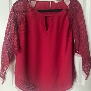 Adiva Deep Red Lace Sleeve Blouse